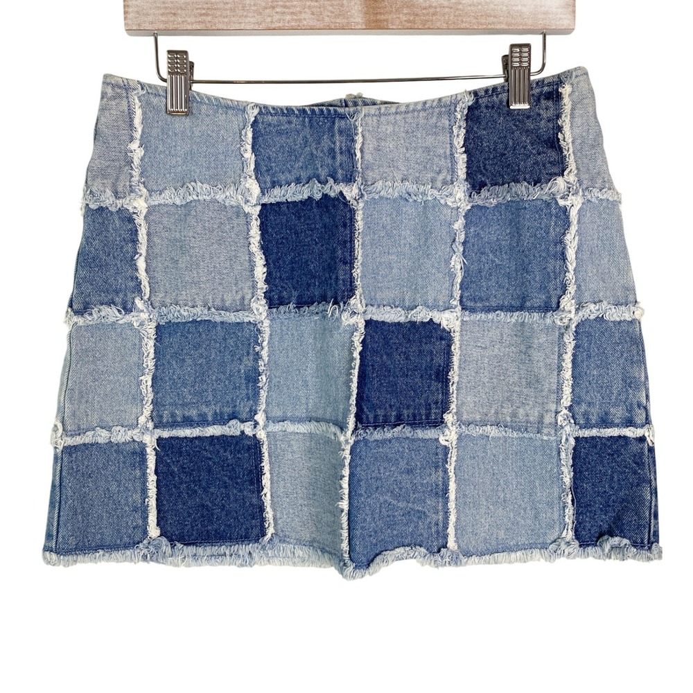 Zana Di Y2K Denim Patchwork‎ Mini Skirt 11 Blue Distressed Frayed Bratz Festival